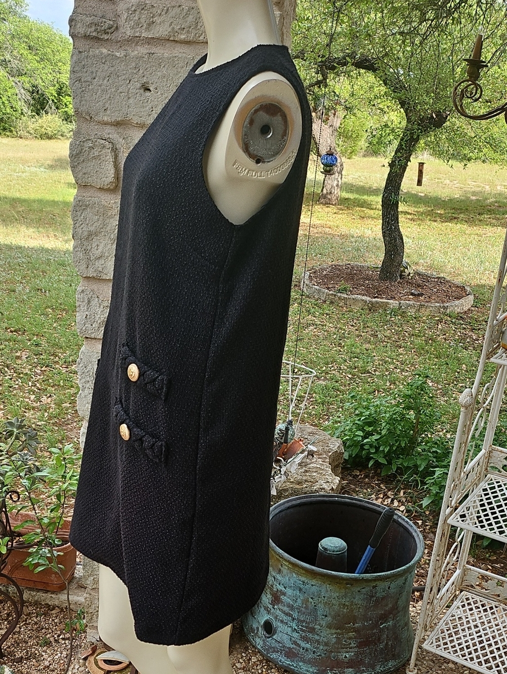 Tuckernuck Style Black Tweed Jackie Mini Dress Gold Lion Head Buttons Small - Picture 5 of 10